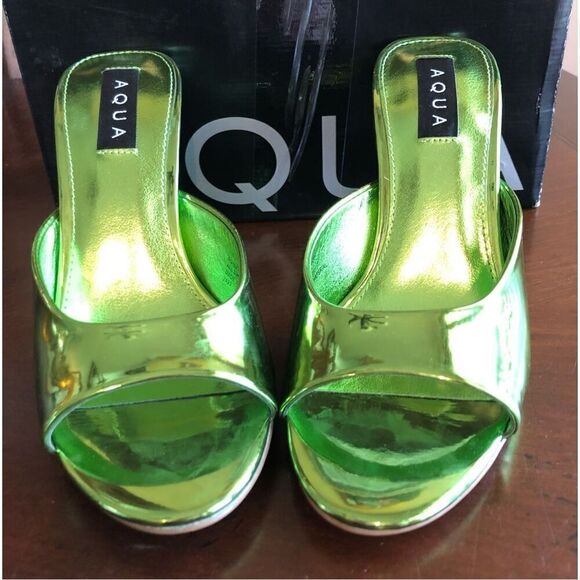 AQUA - 🎉HP🎉 NWT L Sz 7.5 Maeve Reilly Lucio High Heel Slides/Metallic Emerald - Picture 1 of 14
